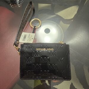 Black Patent Leather Brown Acorn Coated Canvas Strap with Logo & Gold Key Ring